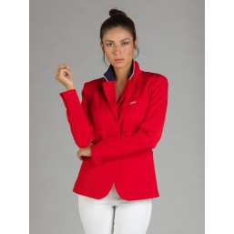 Naska Lady - Equestrian show jacket - For woman - Color Red with navy collar